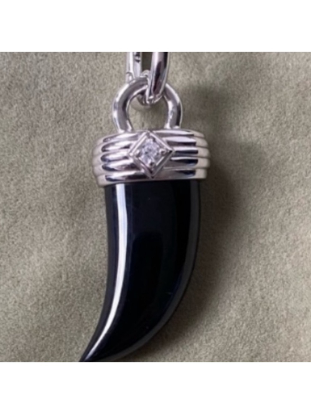 Judith Ripka Black Onyx Horn Pendant with Silver Cap & CZ /Made in Brazil